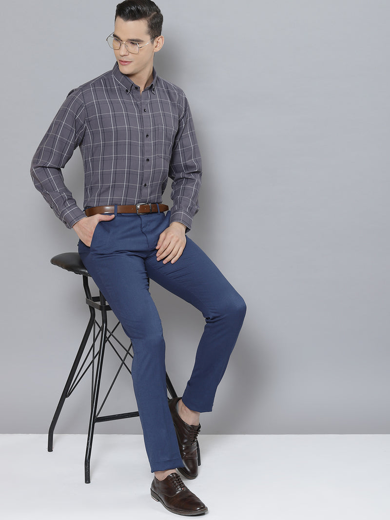 Men Charcoal Smart Tartan Checked Formal Shirt