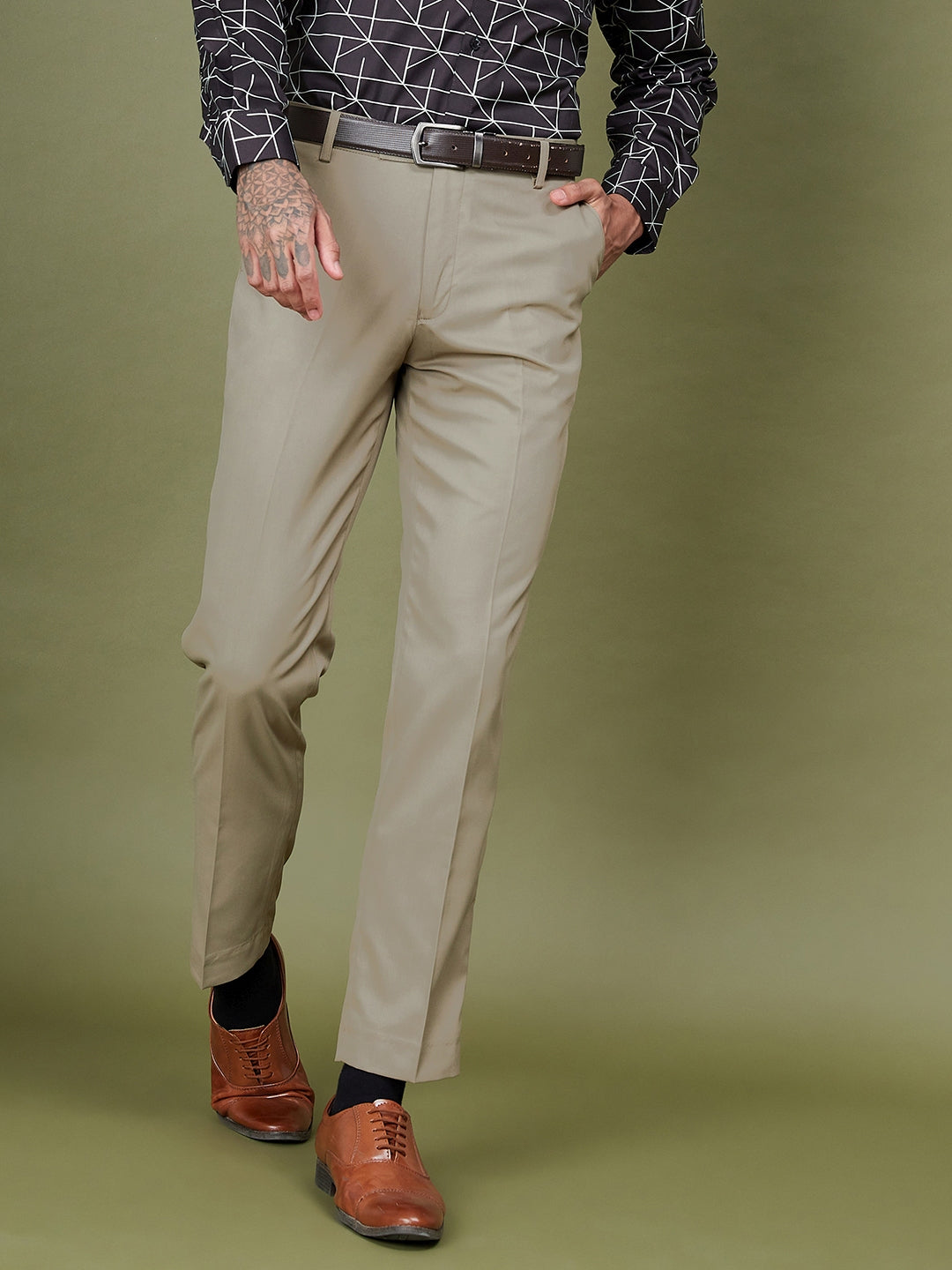 Concrete Regular Fit Dark Brown Flat Front Trousers
