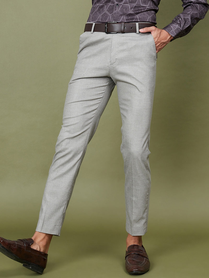 DENNISON Men Smart Tapered Fit Easy Wash Formal Grey Trousers