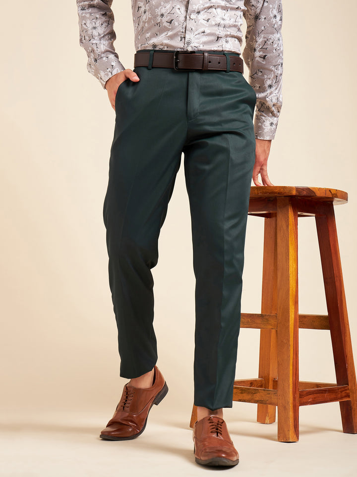 DENNISON Dark Green Men Smart Mid-Rise Easy Wash Formal Trousers