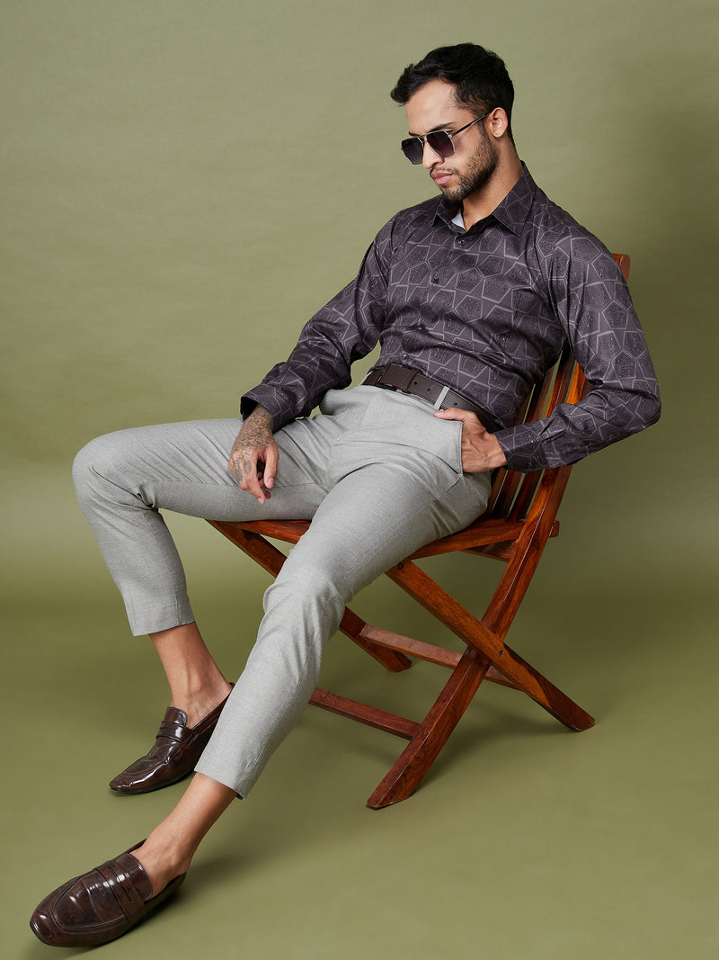 DENNISON Men Smart Tapered Fit Easy Wash Formal Grey Trousers