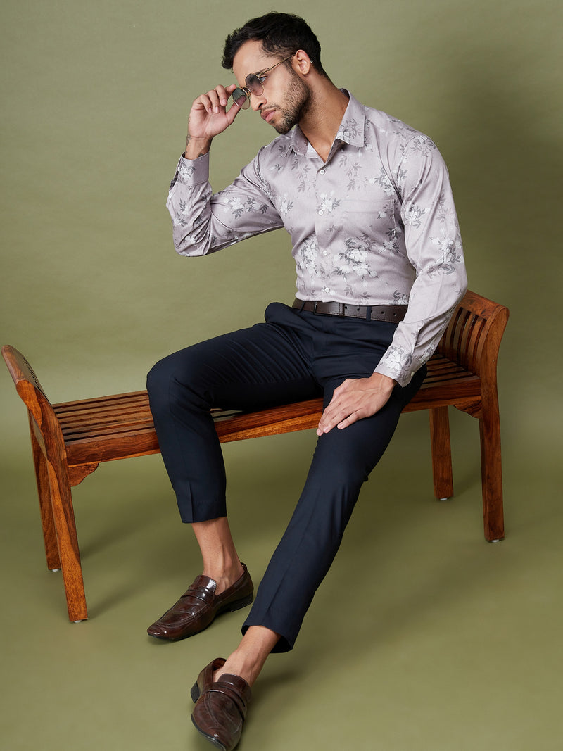 DENNISON Men Smart Tapered Fit Easy Wash Formal Blue Trousers