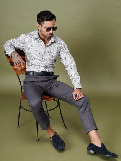 DENNISON Charcoal Men Flat-Front Mid-Rise Regular Trousers