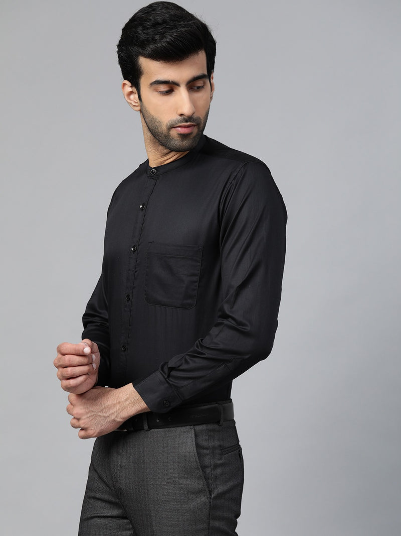 Men Black Smart Slim Fit Solid Twill Formal Shirt
