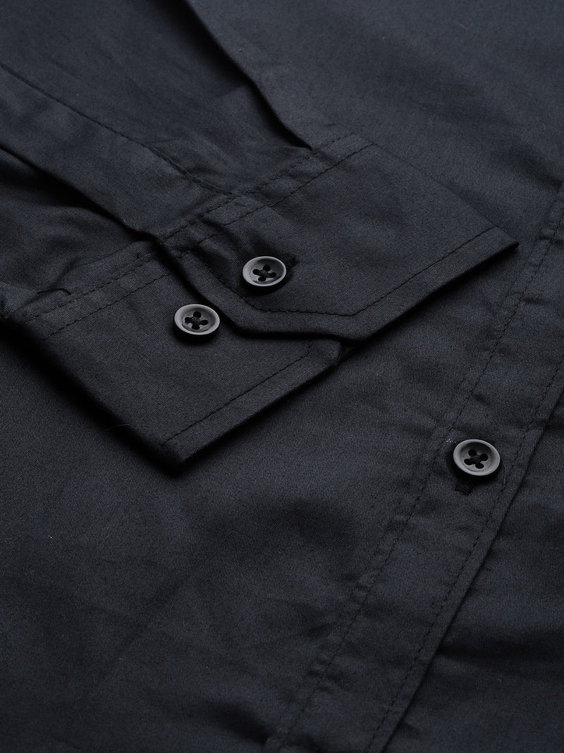 Men Black Smart Slim Fit Solid Twill Formal Shirt