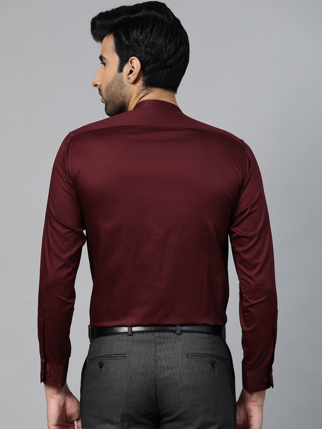 Men Burgundy Smart Slim Fit Solid Twill Formal Shirt