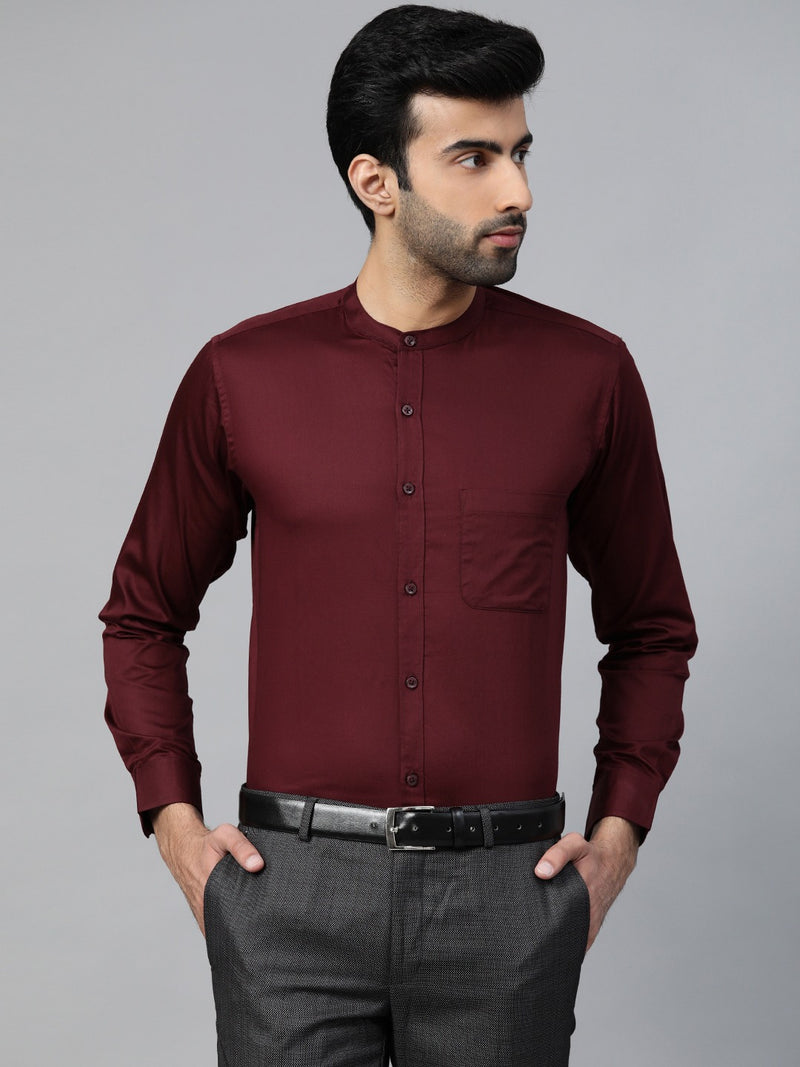 Men Burgundy Smart Slim Fit Solid Twill Formal Shirt