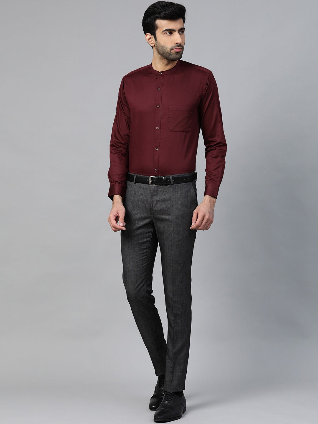Men Burgundy Smart Slim Fit Solid Twill Formal Shirt