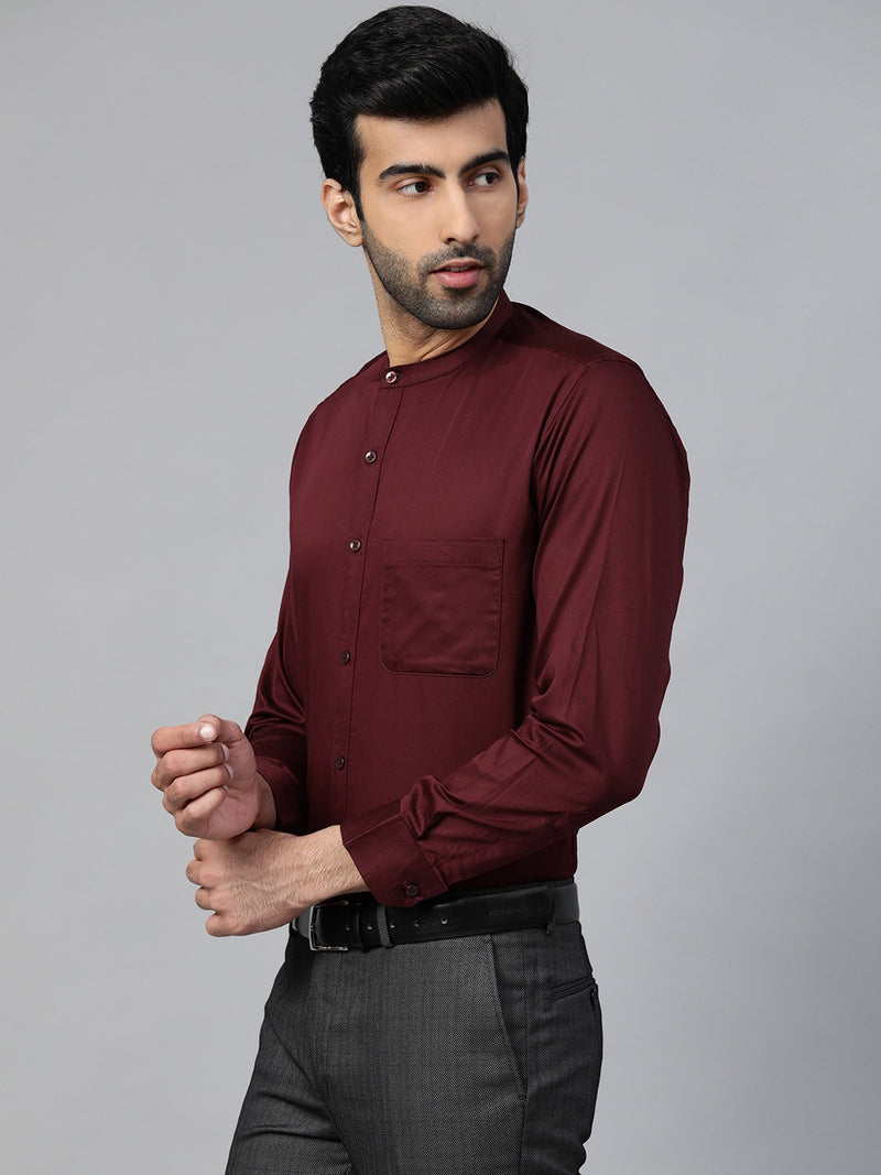 Men Burgundy Smart Slim Fit Solid Twill Formal Shirt