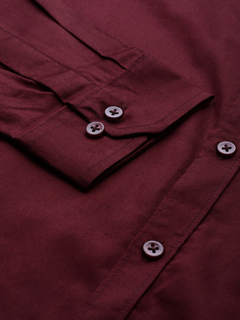 Men Burgundy Smart Slim Fit Solid Twill Formal Shirt