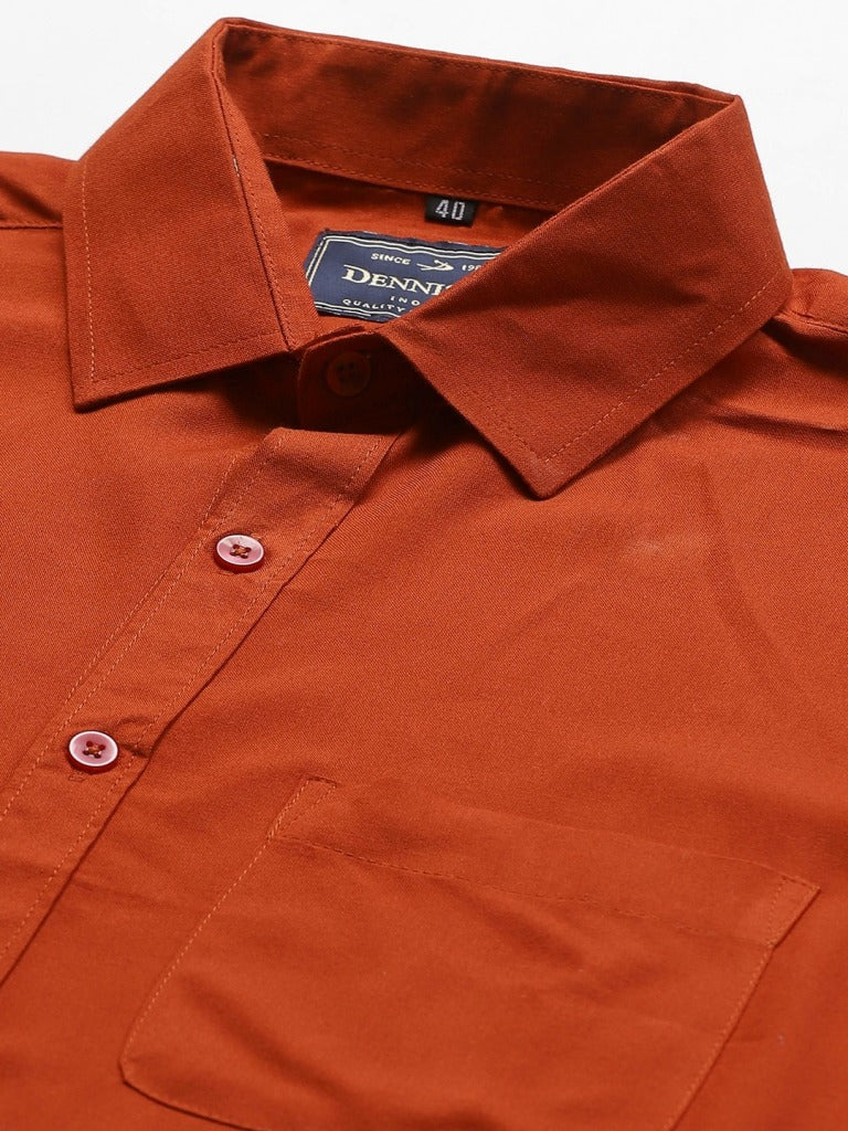 Men Rust Orange Smart Slim Fit Solid Wrinkle Free Formal Shirt