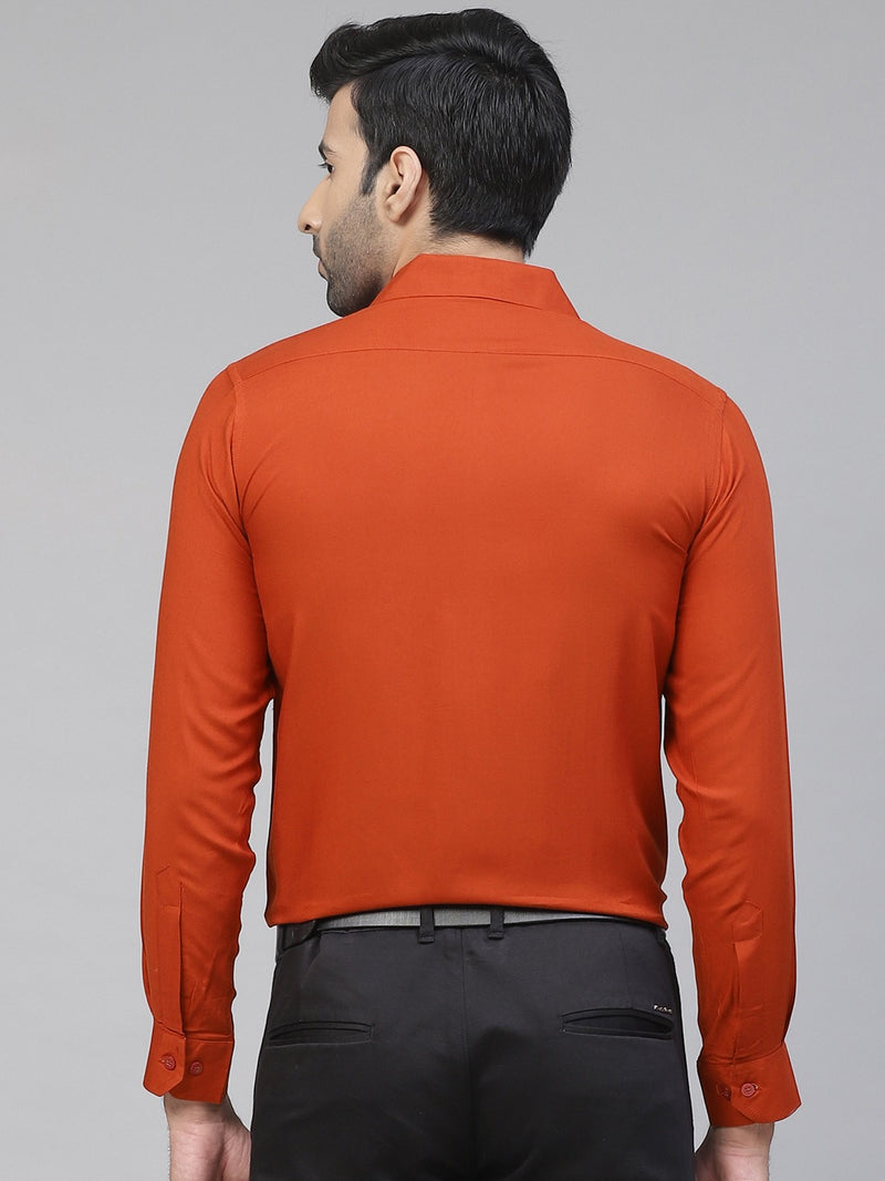 Men Rust Orange Smart Slim Fit Solid Wrinkle Free Formal Shirt