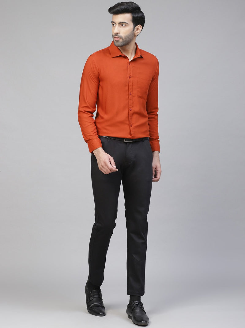 Men Rust Orange Smart Slim Fit Solid Wrinkle Free Formal Shirt