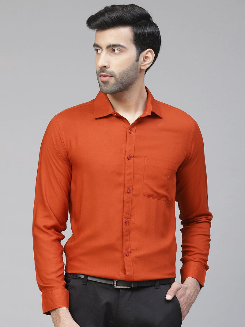 Men Rust Orange Smart Slim Fit Solid Wrinkle Free Formal Shirt