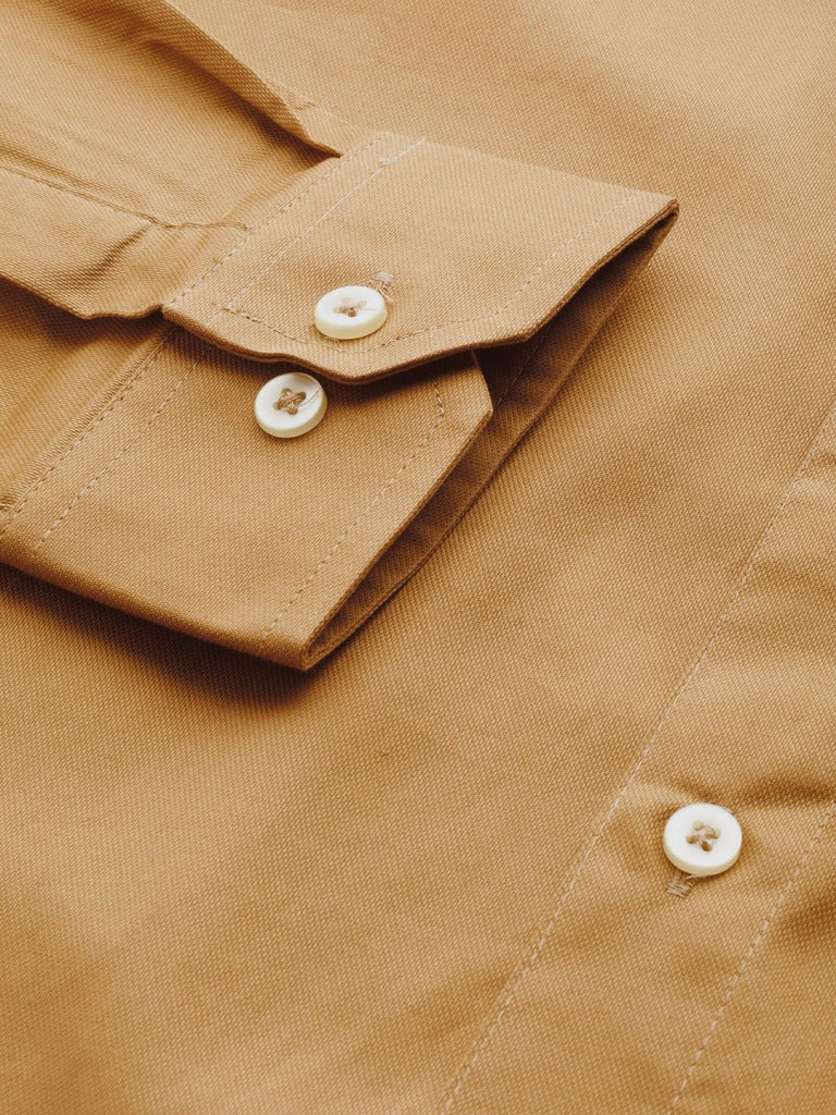 Mustard Brown: Smart Slim Fit Solid Twill Formal Shirt