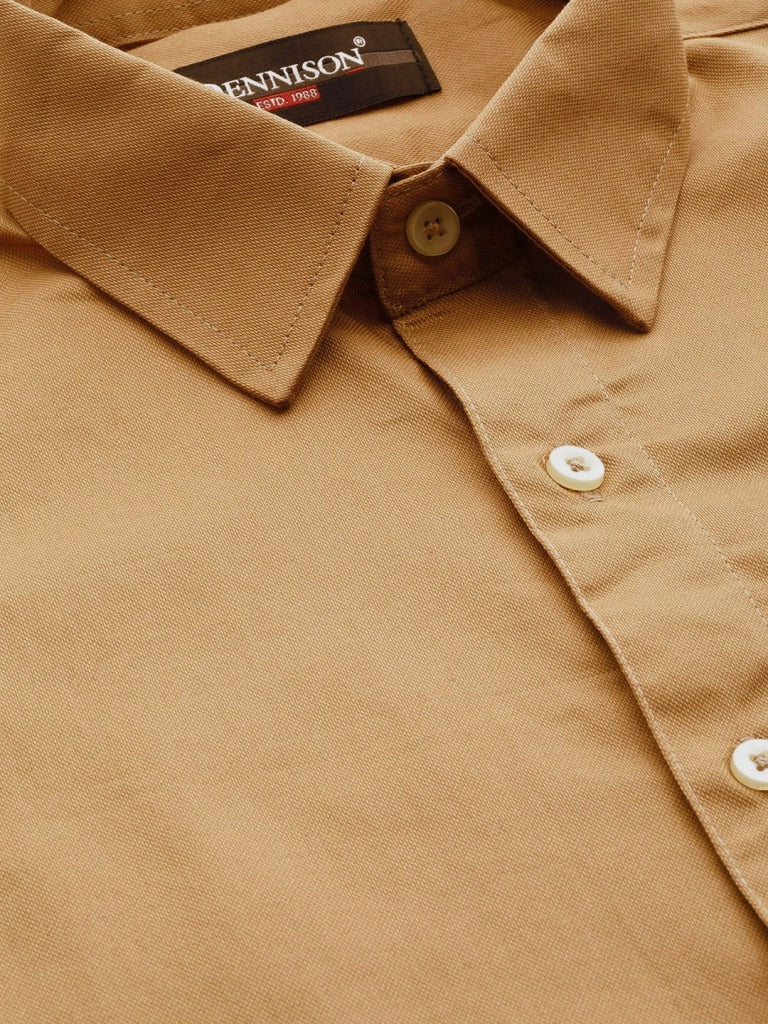 Mustard Brown: Smart Slim Fit Solid Twill Formal Shirt