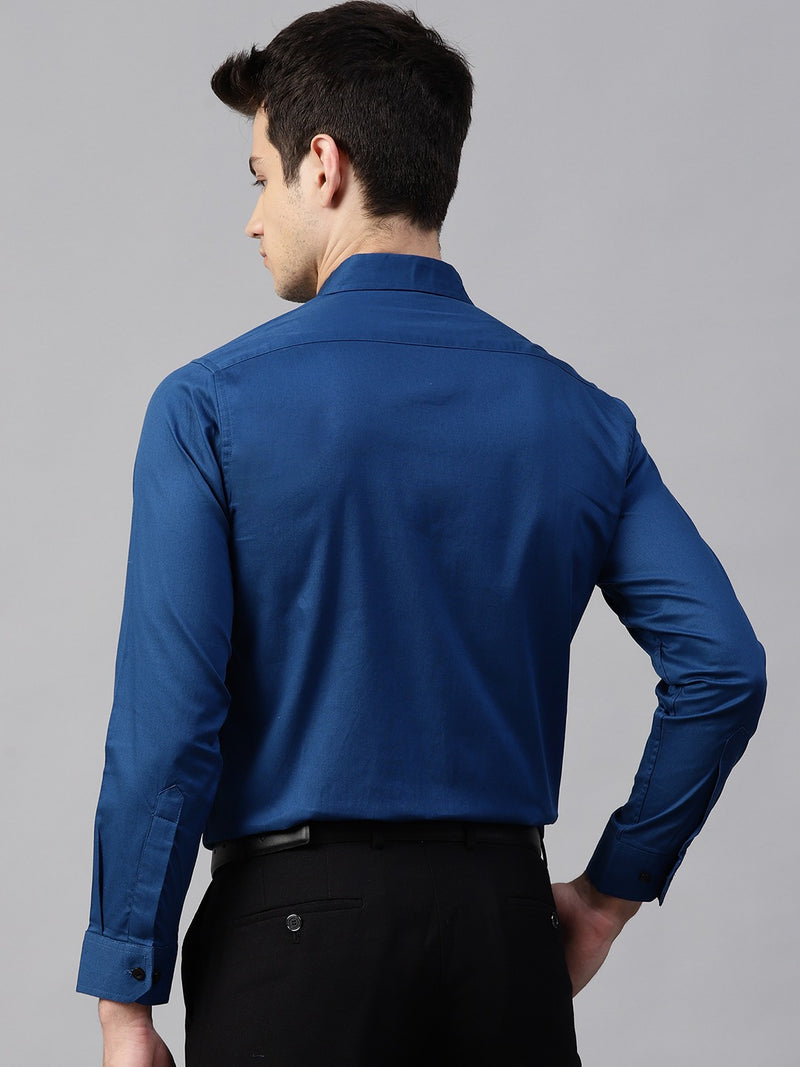 Men Teal Blue Smart Slim Fit Solid Twill Weave Formal Shirt