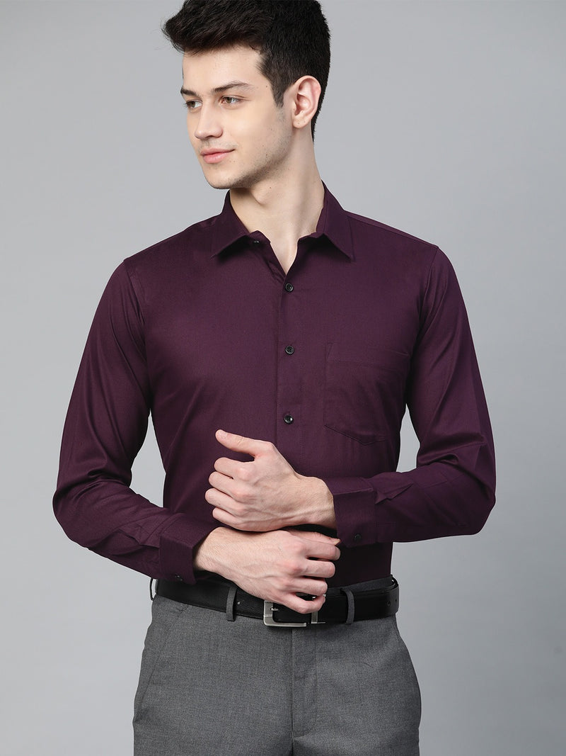 Purple: Smart Slim Fit Solid Twill Formal Shirt