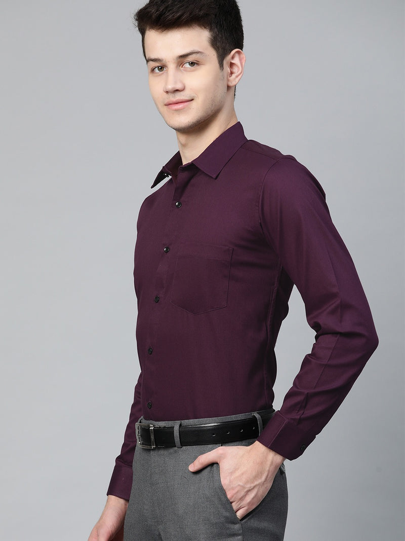 Purple: Smart Slim Fit Solid Twill Formal Shirt