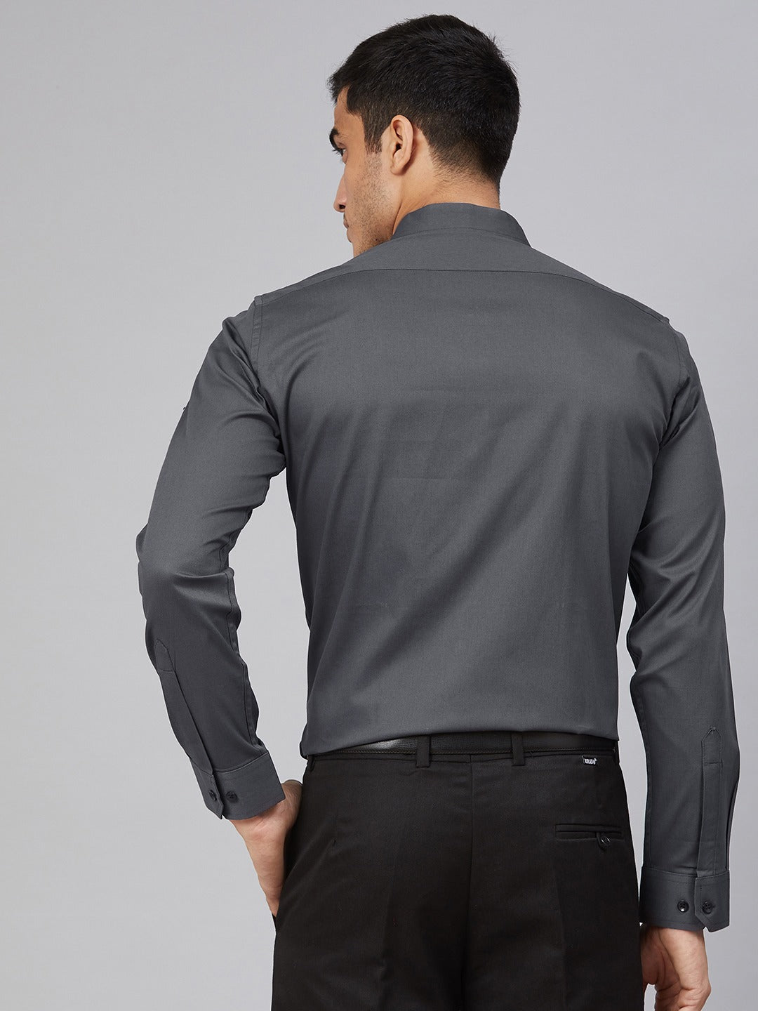 Men Charcoal Grey Smart Slim Fit Solid Formal Shirt