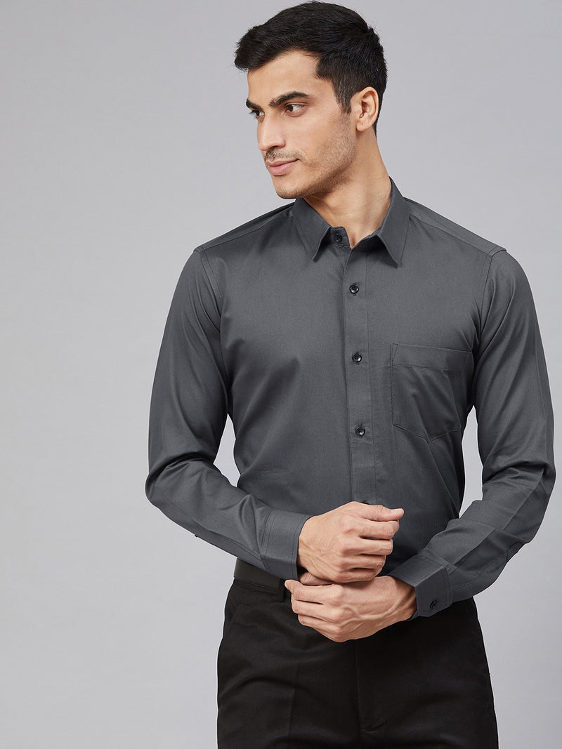 Charcoal Grey: Smart Slim Fit Solid Formal Shirt