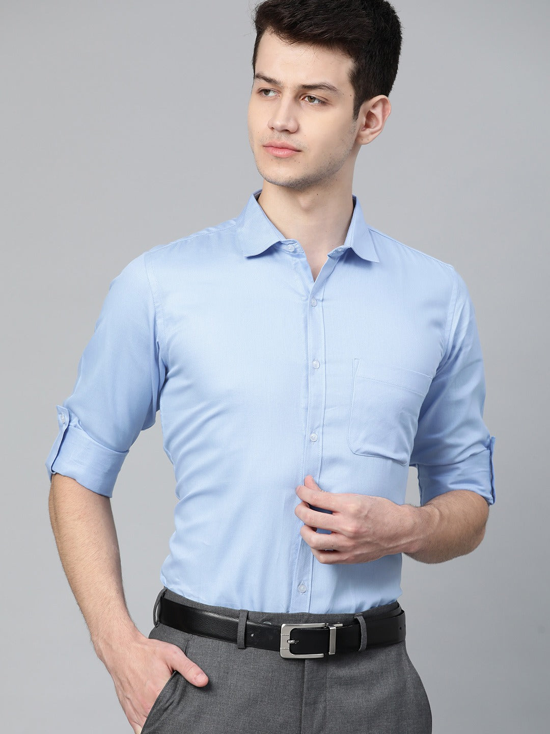 Men Blue Smart Slim Fit Solid Formal Shirt