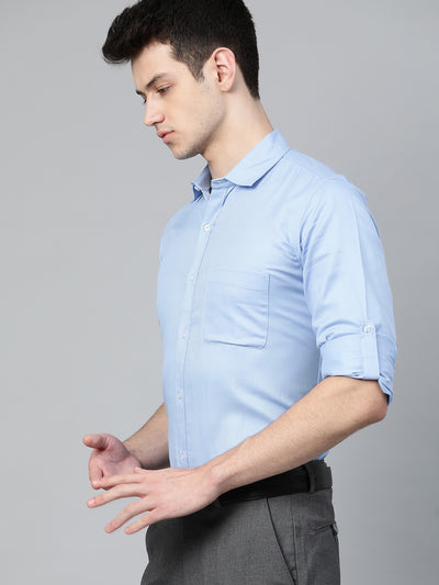 Men Blue Smart Slim Fit Solid Formal Shirt
