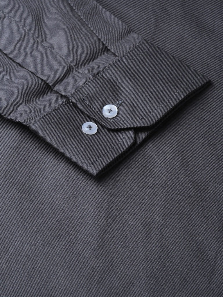 Men Charcoal Grey Twill Weave Smart Slim Fit Solid Formal Shirt