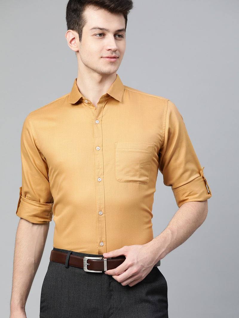 Men Mustard Yellow Smart Slim Fit Solid Formal Shirt