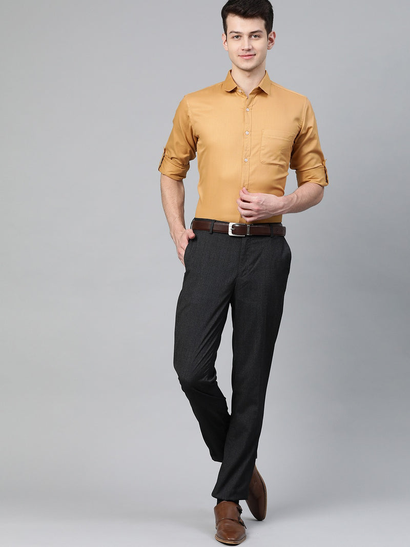 Men Mustard Yellow Smart Slim Fit Solid Formal Shirt