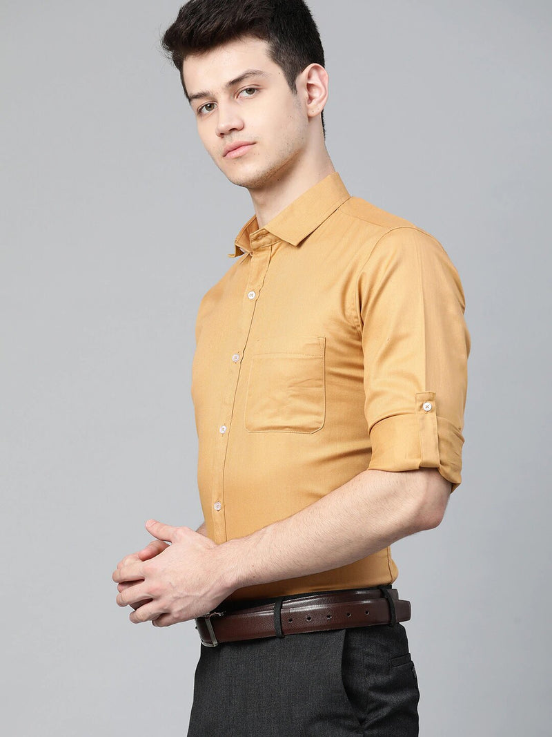 Men Mustard Yellow Smart Slim Fit Solid Formal Shirt