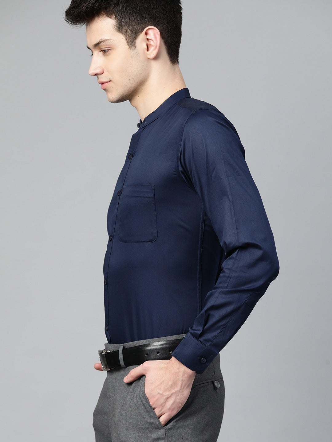 Men Navy Blue Smart Slim Fit Solid Formal Shirt