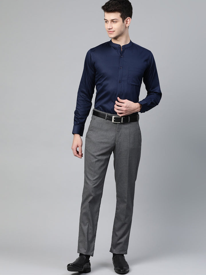 Men Navy Blue Smart Slim Fit Solid Formal Shirt