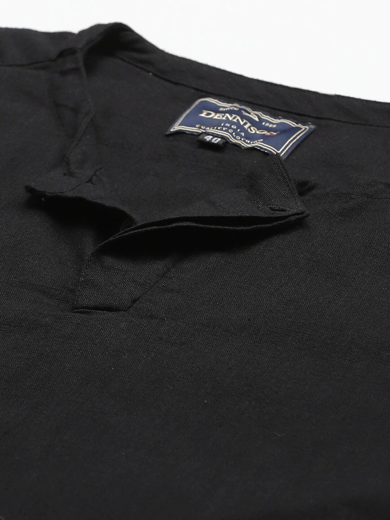 Men Black Cotton Linen Kurta