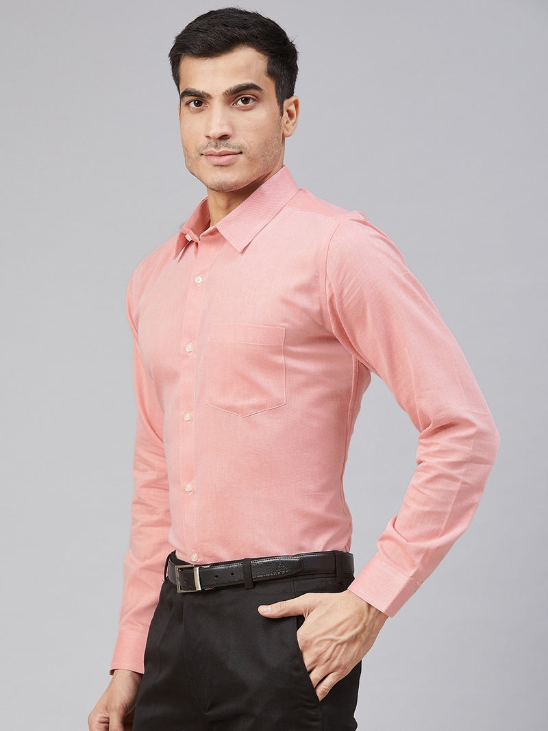 Men Peach-Coloured Smart Slim Fit Self Design Formal Shirt