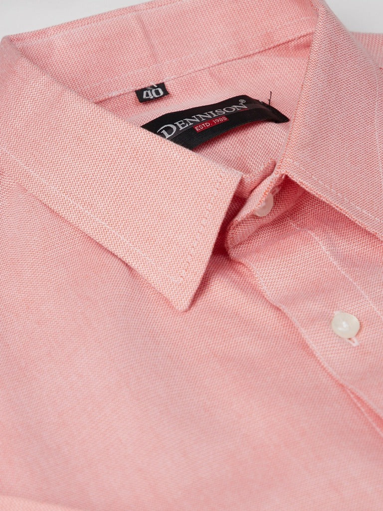 Men Peach-Coloured Smart Slim Fit Self Design Formal Shirt