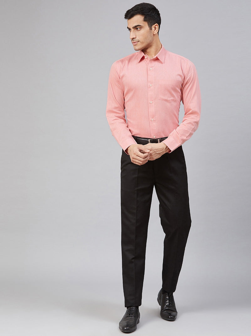Men Peach-Coloured Smart Slim Fit Self Design Formal Shirt