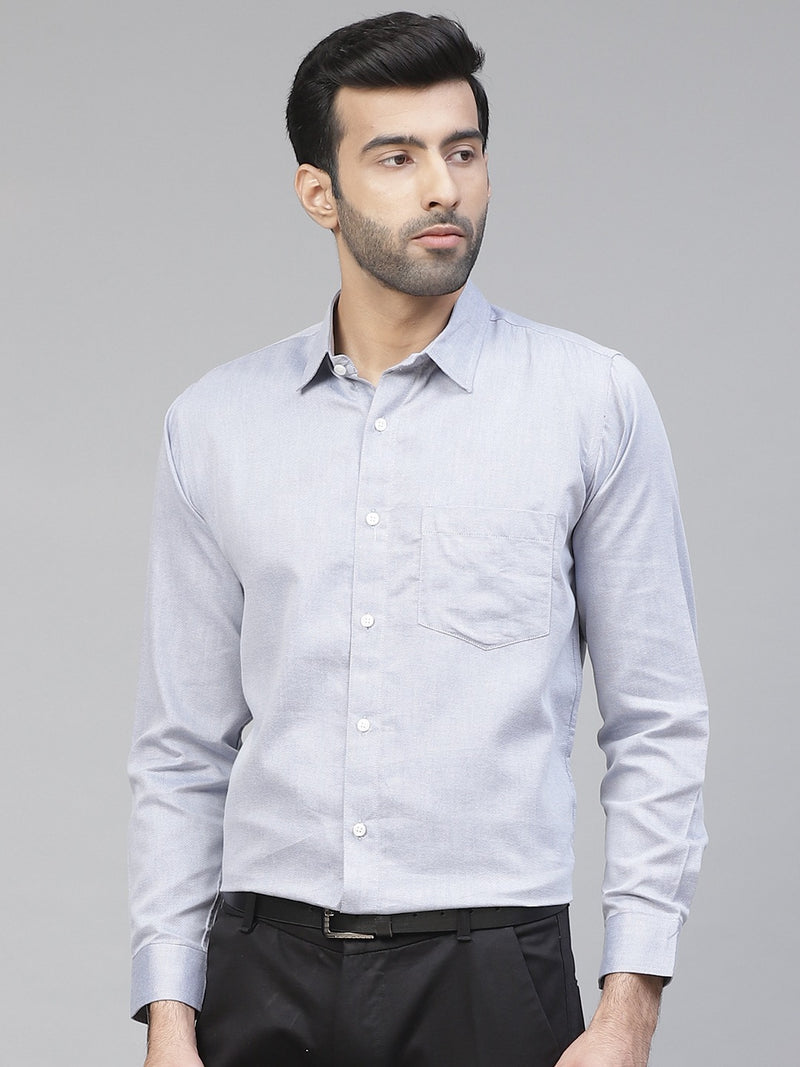 Men Blue Twill Weave Smart Slim Fit Self Design Formal Shirt