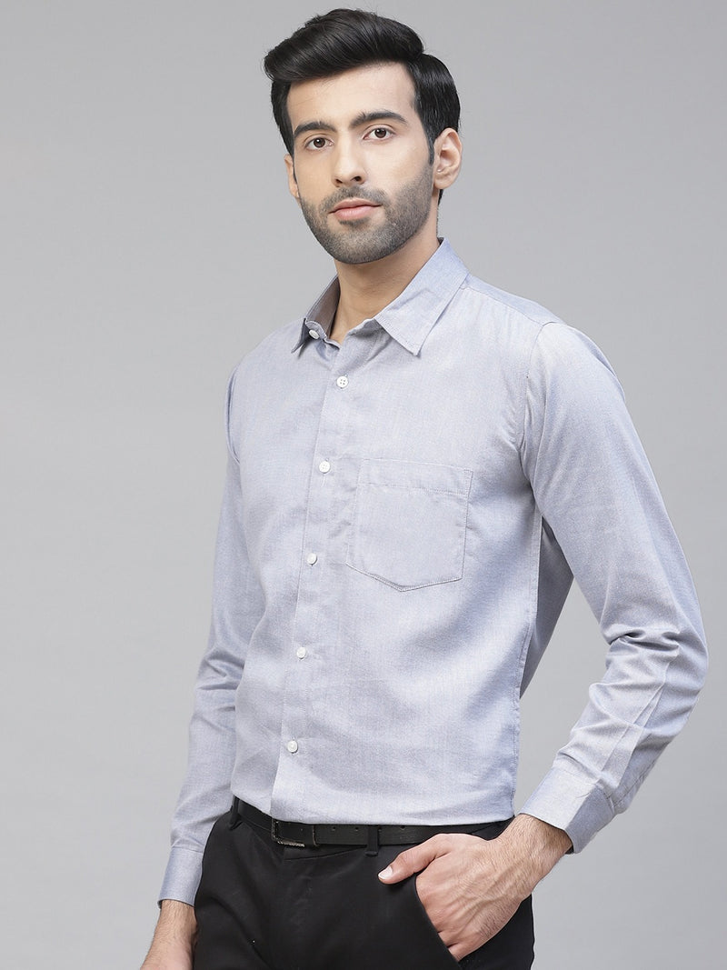 Men Blue Twill Weave Smart Slim Fit Self Design Formal Shirt