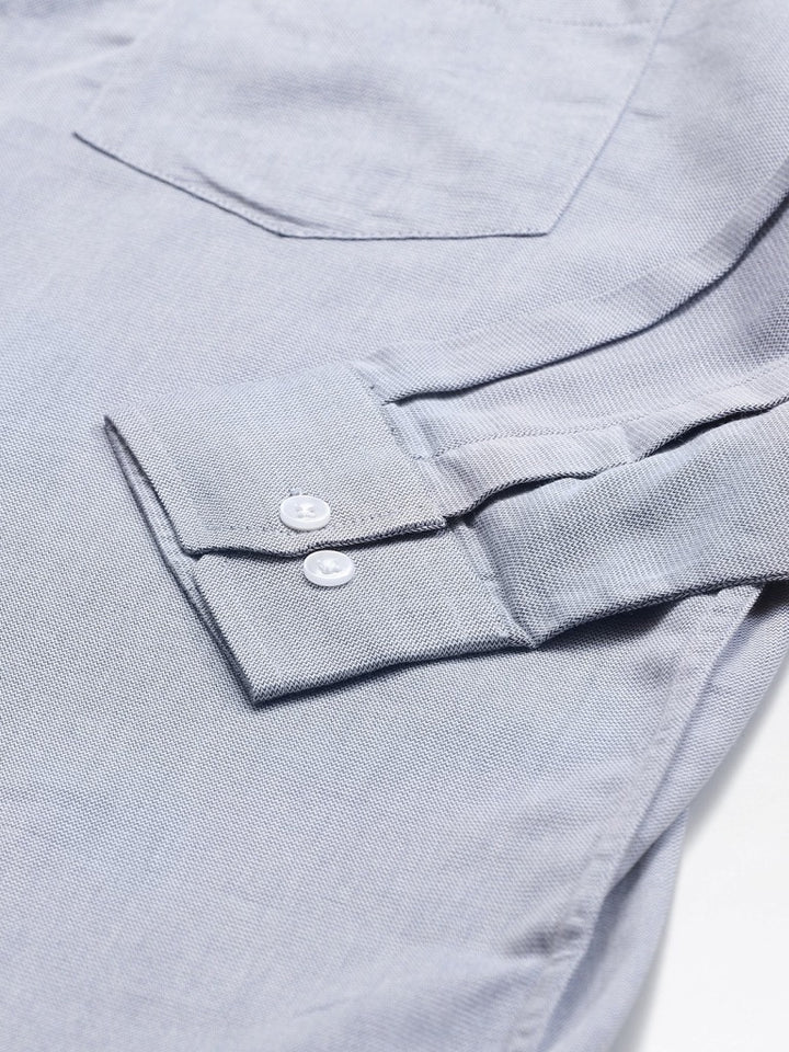 Men Blue Twill Weave Smart Slim Fit Self Design Formal Shirt