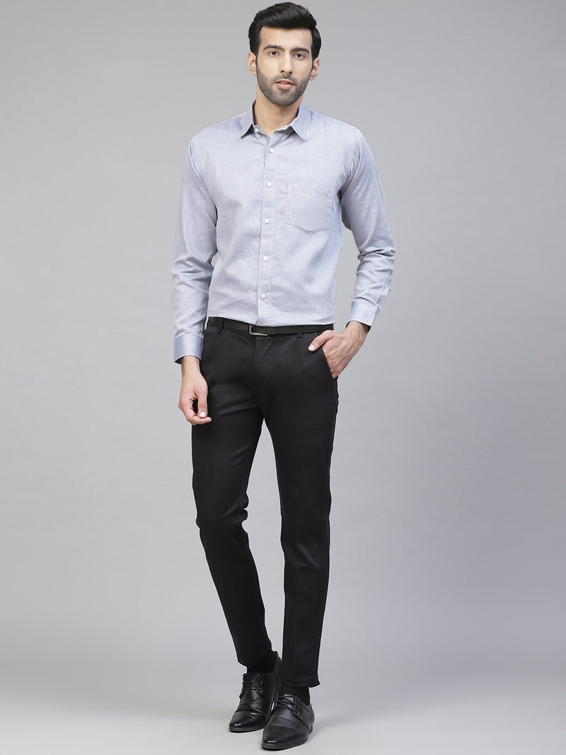 Men Blue Twill Weave Smart Slim Fit Self Design Formal Shirt
