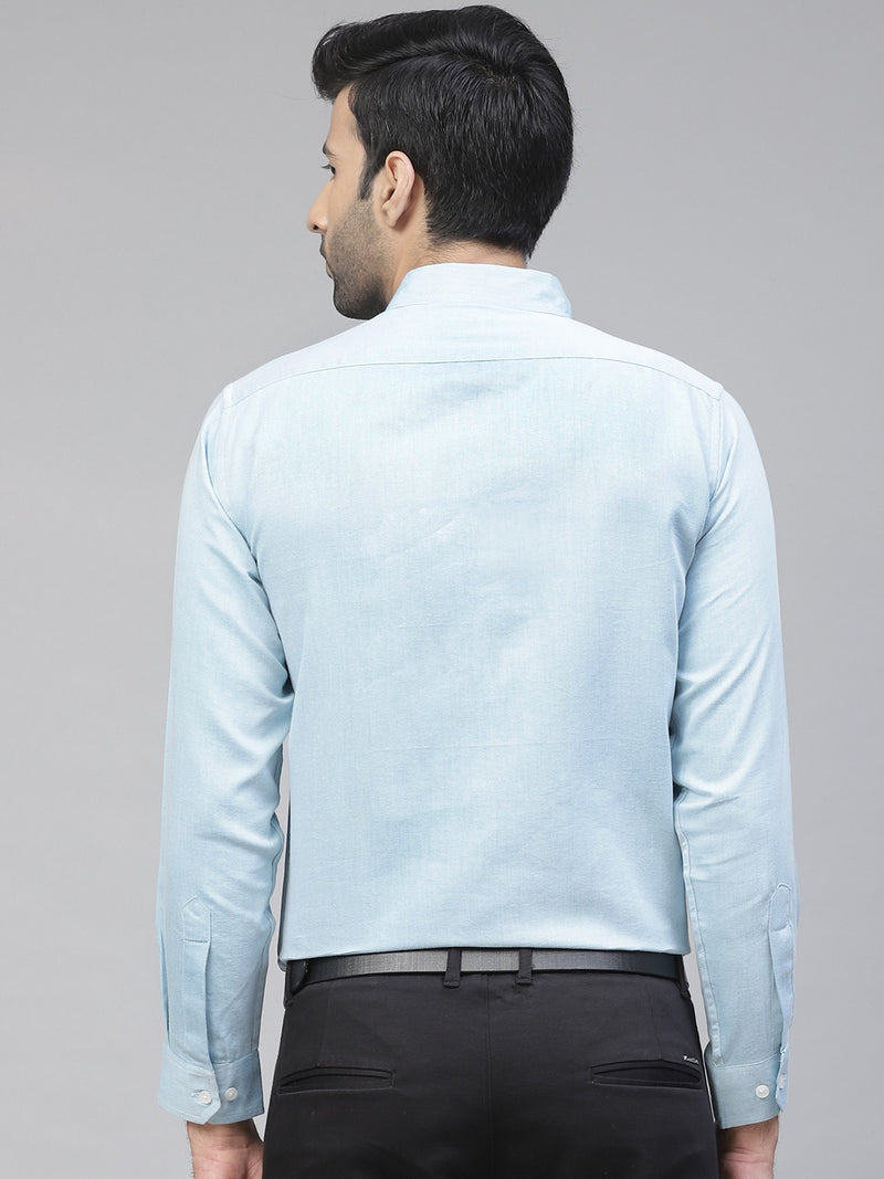 Men Blue Twill Weave Smart Slim Fit Self Design Formal Shirt