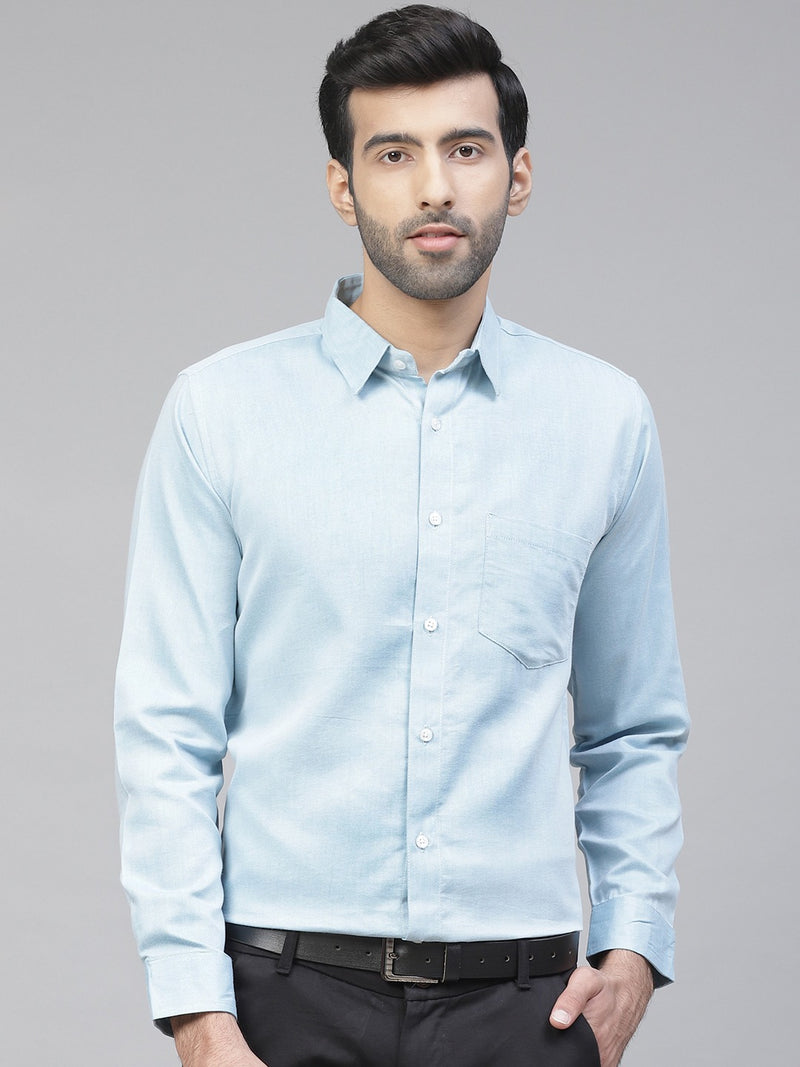 Men Blue Twill Weave Smart Slim Fit Self Design Formal Shirt