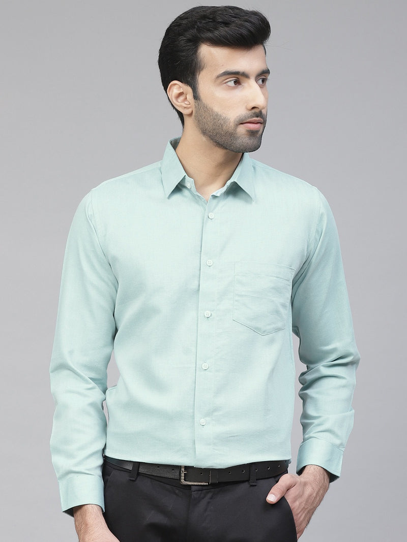 Men Sea Green  White Smart Slim Fit Self Design Formal Shirt