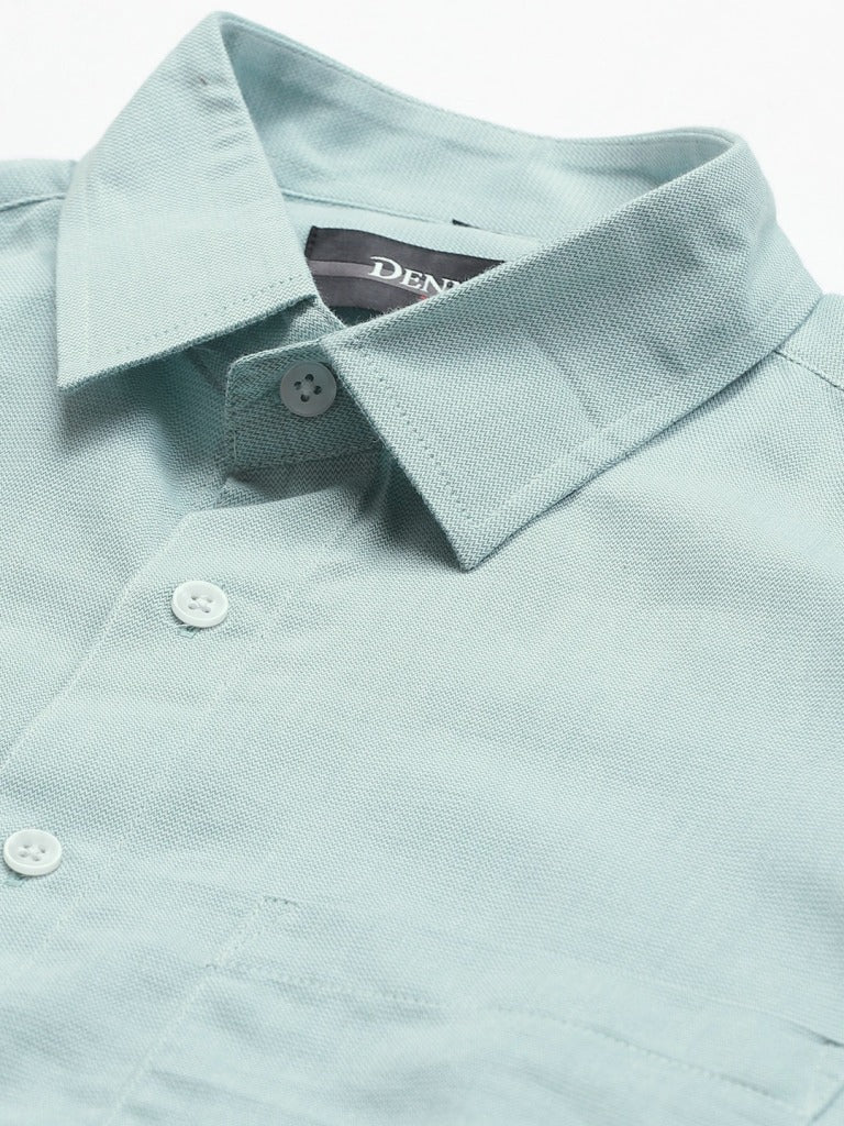 Men Sea Green  White Smart Slim Fit Self Design Formal Shirt
