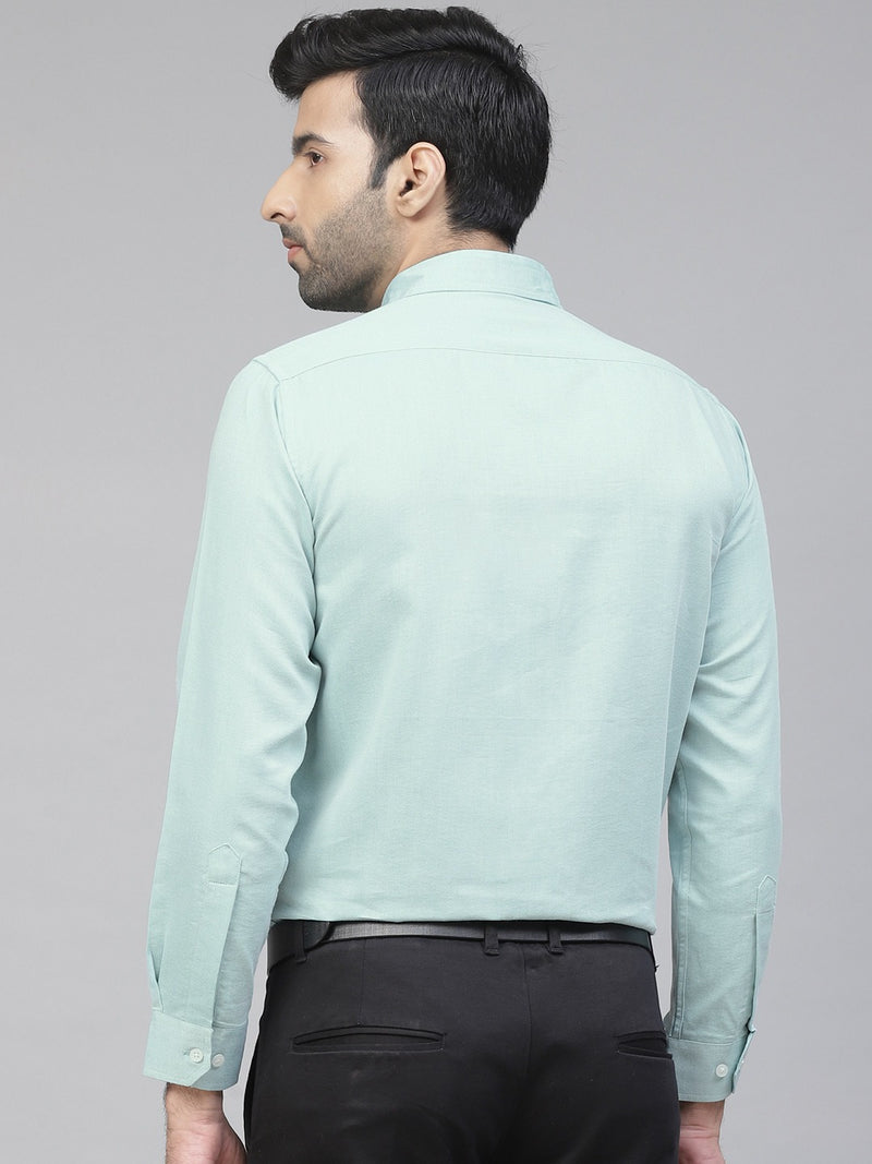 Men Sea Green  White Smart Slim Fit Self Design Formal Shirt