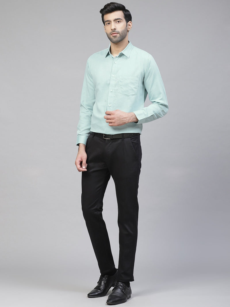 Men Sea Green  White Smart Slim Fit Self Design Formal Shirt