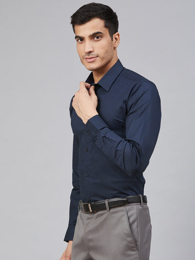 Men Navy Blue Smart Slim Fit Water  Stain Repellent Solid Formal Shirt