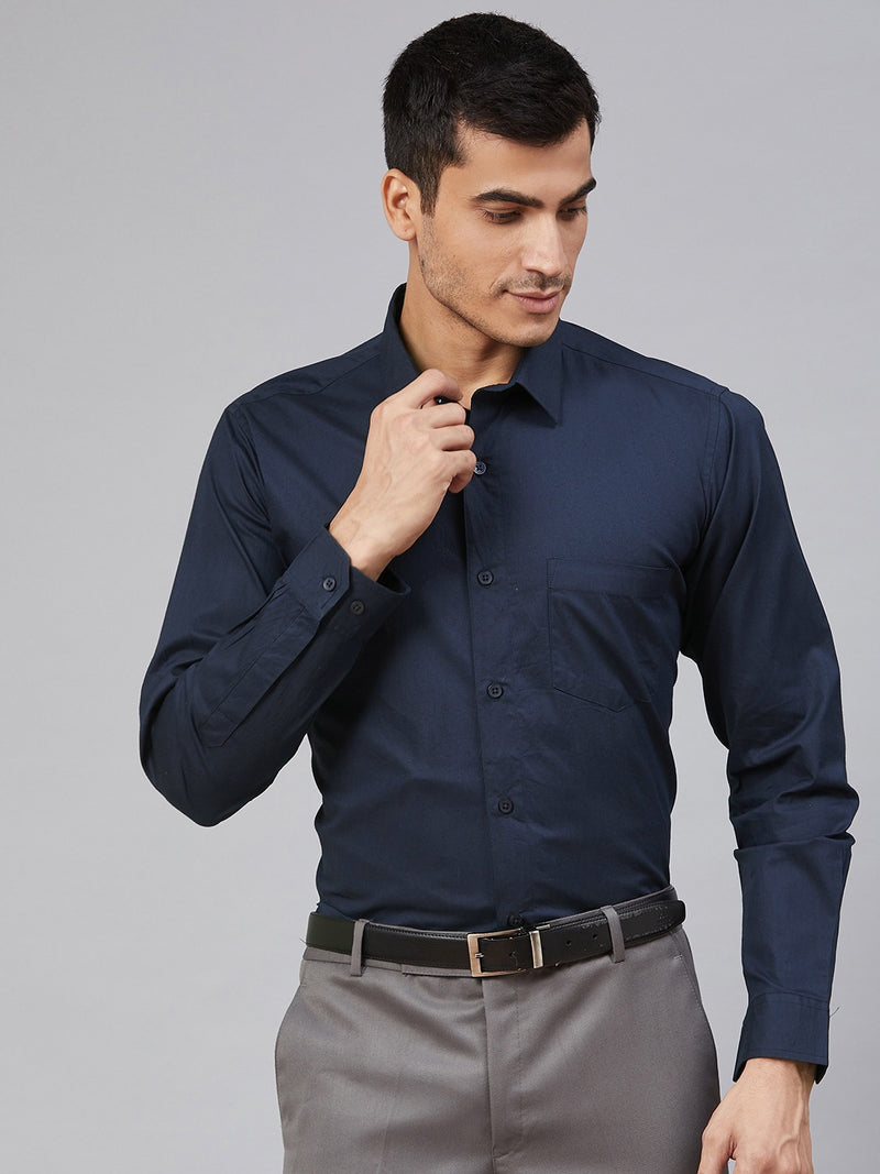 Men Navy Blue Smart Slim Fit Water  Stain Repellent Solid Formal Shirt