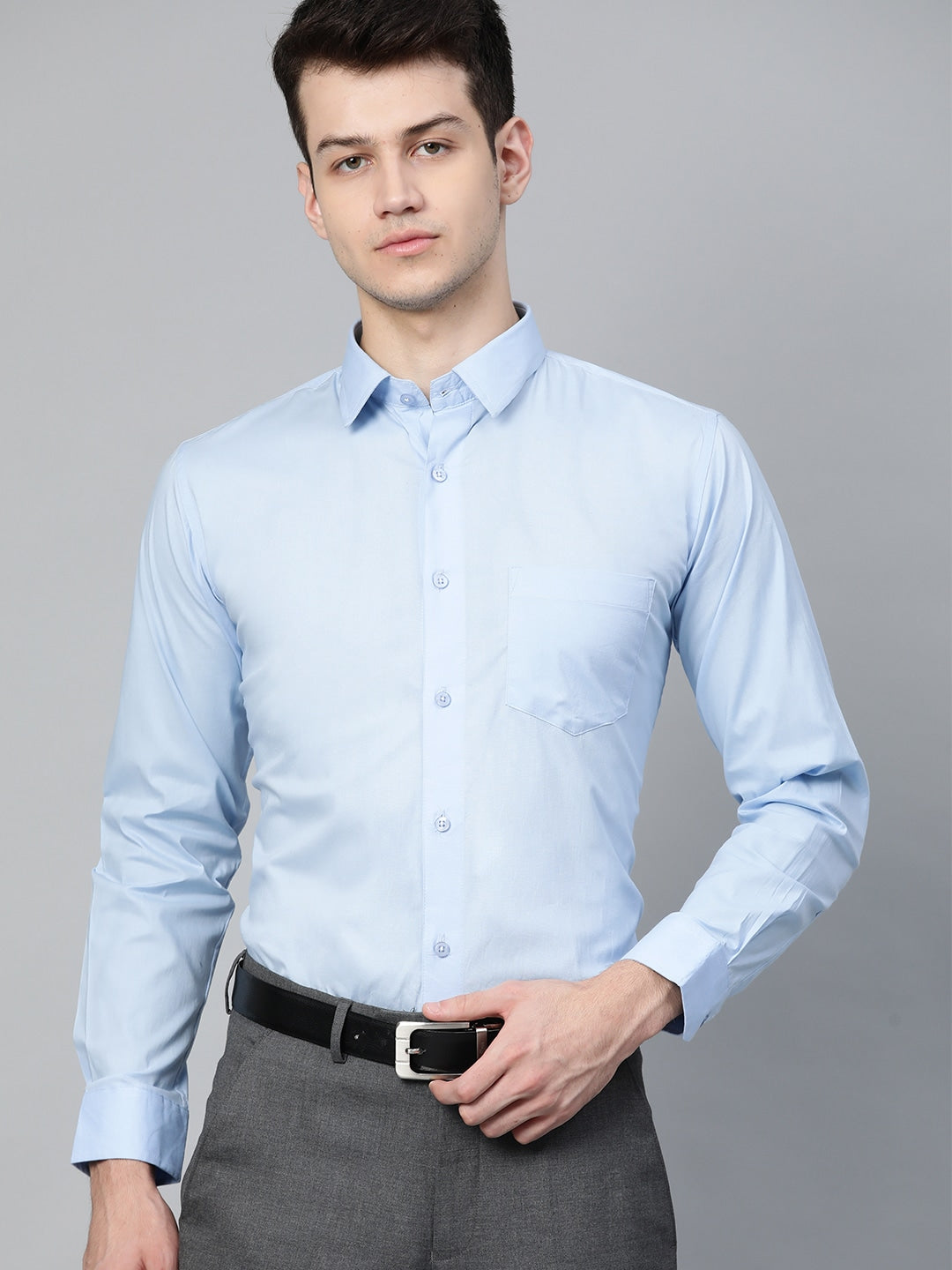 Men Blue Smart Slim Fit Solid Water  Stain Repellent Twill Formal Shirt